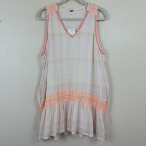 NWT Free People Run With Me Embroidered Smocked Plaid Mini Dress Ivory Combo XS
